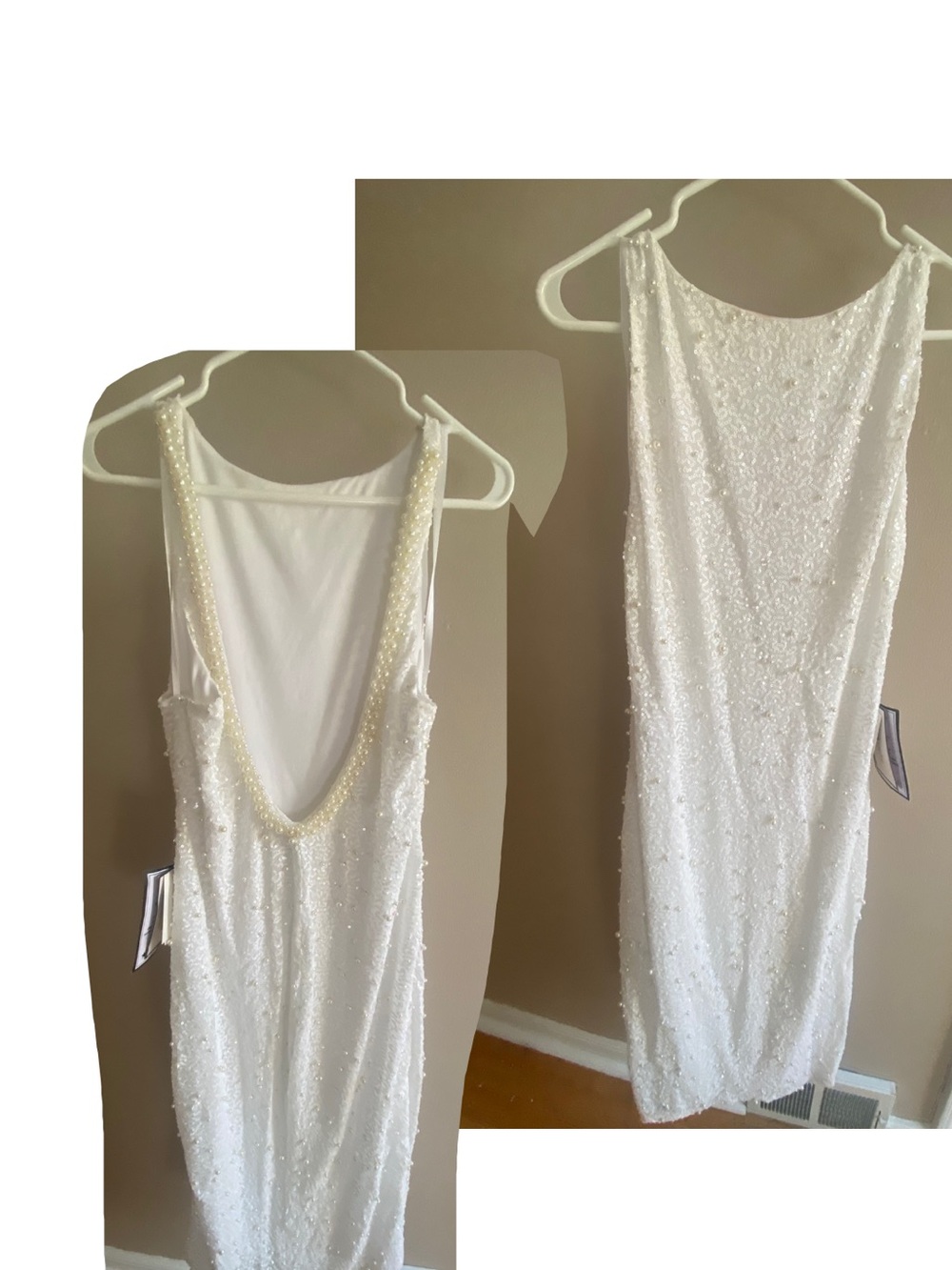 White Pearl Beaded Sleeveless Low Back Dress